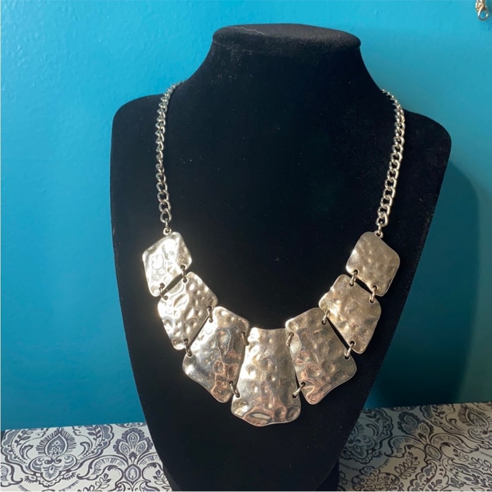 Silver bib statement Necklace
